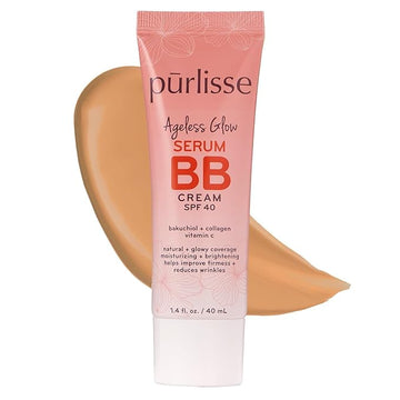 pūrlisse Ageless Glow Serum BB Cream SPF 40 - Glow BB Cream with SPF Enriched with Bakuchiol & Vitamin C to Help Improve Firmness & Reduce Wrinkles for Dewy Skin - Medium Golden (1.4 oz)