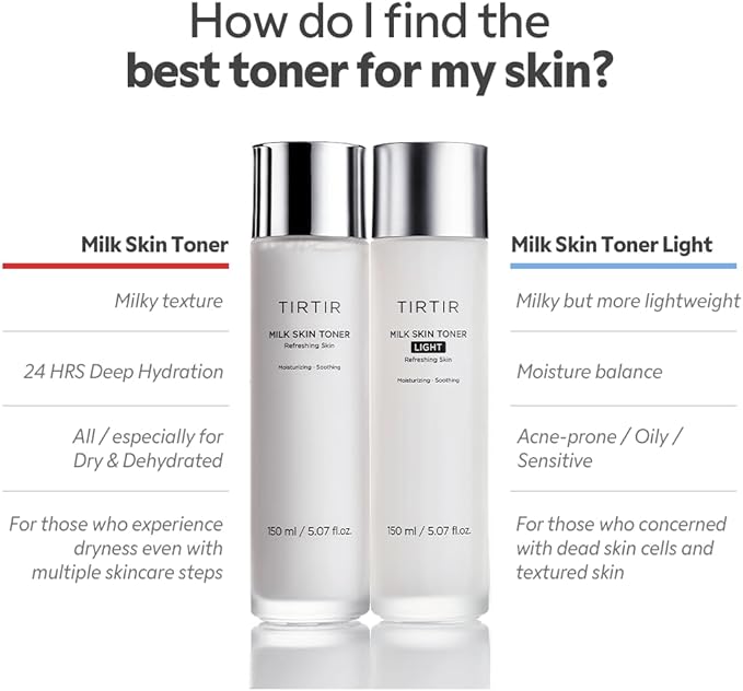 TIRTIR Milk Skin Toner Light | Instant Hydration with 4% Niacinamide, Pore-Tightening, Vegan Toner for Acne-Prone, Sensitive & Oily Skin, Fungal Acne Safe, Panthenol, Allantoin, Vitamin B