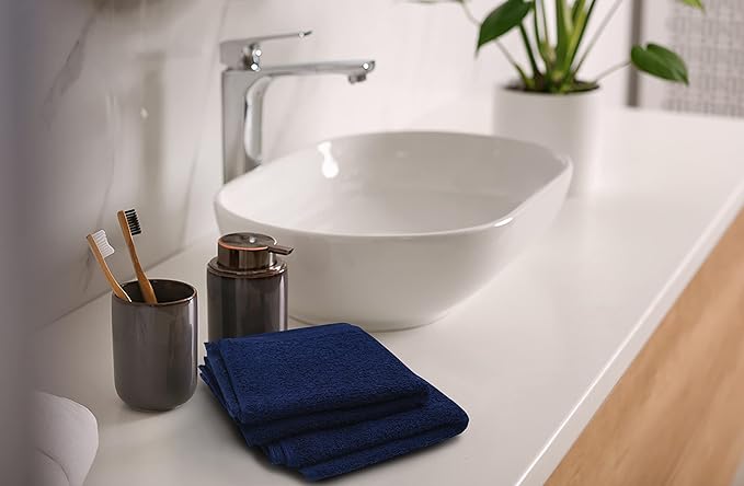 Softolle 100% Cotton Washcloths 60 Pack (12x12 Inches) Soft, Highly Absorbent Washcloth, Face Towels, Wash Cloths for Face, Ring Spun, Bulk Pack (Navy Blue)