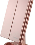 deweisn Dresser Mount Tri-Fold Lighted Vanity Mirror with 21 LED Lights, Touch Screen and 3X/2X/1X Magnification, Two Power Supply Modes Make Up Mirror,Travel Mirror