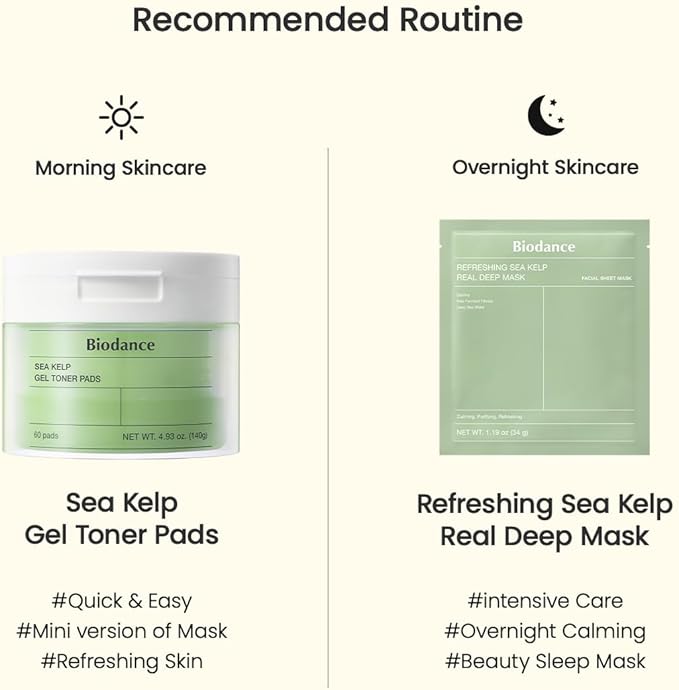 Biodance Sea Kelp Gel Toner Pads, Calming & Soothing for Sensitive Skin, Oil & Sebum Control, Blemish Care, Gentle Exfoliating Toner Pads, Korean Skincareㅣ4.93 fl.oz.(140g)*60Pads