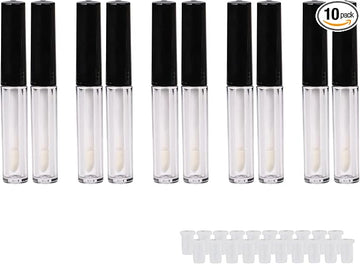 1.3ml Empty Lip Gloss Tube Lip Gloss Wand Bottles Containers Pack of 10 (Black Cap)