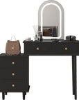 Garvee Makeup Vanity Desk with Mirror and Lights, Modern Black Vanity Table with 2 Drawers & Adjustable 3-Drawer Cabinet, Wood Dressing Table for Bedroom