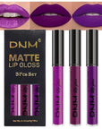 evpct 3Pcs Violet Purple Crystal Metallic Shimmer Glitter Matte Liquid Lipstick Lip Stain Sets for Women Matte+Lipstick Long Lasting Waterproof Permanent 24 Hours Magic Lipstick 24 Hours original