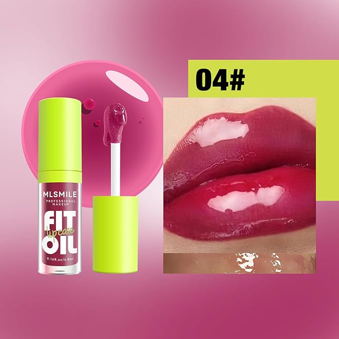 8 Colors Lip Oil Lip Glaze, Hydrating Lip Glow Oil Big Brush Head Shiny Moisturizing Lip Gloss, Long Lasting Non-sticky Fresh Transparent Tinted Plumping Lip Oil (# 04)