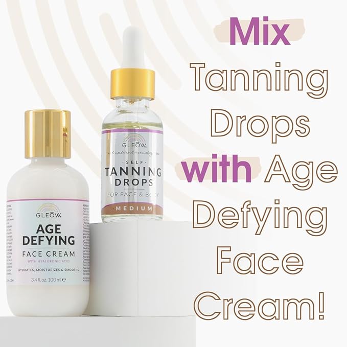 GLEOW Face Tanning Drops to Add to Moisturizer, Face Self Tanner with Revitalizing Cream, Bronzing Drops with Hydrating Cream 1oz+3.4oz