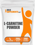 BulkSupplements.com L-Carnitine Powder - Carnitine Supplement, L Carnitine 1000mg, Carnitine Powder - Amino Acid Supplement, Gluten Free, 1g per Serving, 250g (8.8 oz) (Pack of 1)