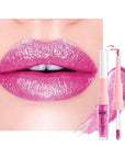 evpct Hot Pink Metallic Glitter Lip Liner and Lipstick Combo Lip Gloss Stain Set Makeup for Women Long Lasting Waterproof 24, Rose Pink Frosted Metallic Shimmer Glossy iridescent Liquid Lipstick 07