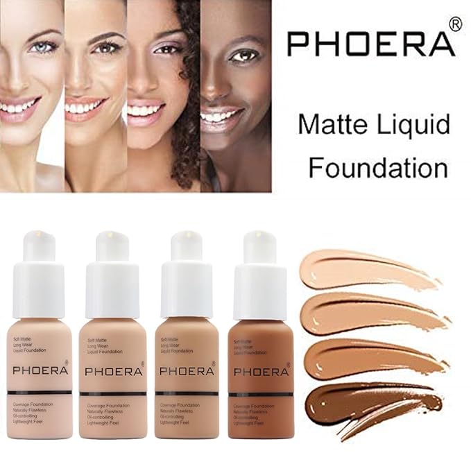 2 Pack PHOERA Foundation,Flawless Soft Matte 24 HR Oil Control Concealer Makeup,Full Coverage Foundation for Women and Girls (102 Nude+104 Buff Beige)
