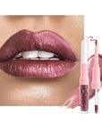 evpct Dark Wine Red Metallic Glitter Lip Liner and Lipstick Combo Lip Gloss Stain Set Makeup for Women Long Lasting Waterproof 24, Mauve Plum Frosted Metallic Shimmer Glossy iridescent Liquid Lipstick