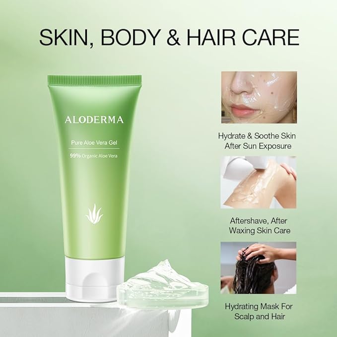 Aloderma 99% Organic Aloe Vera Gel for Face Made within 12 Hours of Harvest, Natural Hydrating Pure Aloe Vera Gel for Soothing Skincare, Moisturizing Aloe Gel for Skin, Face, Sensitive Skin, 4oz - 3ct