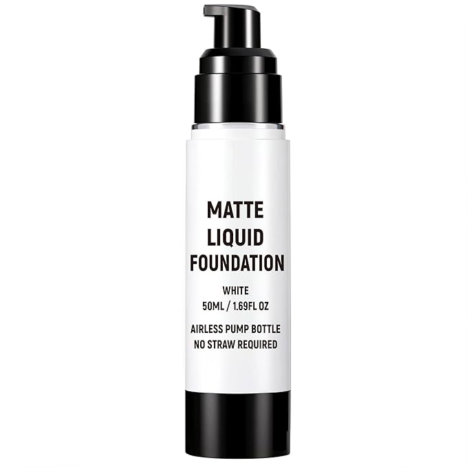 CCbeauty Clown White Liquid Makeup Foundation, White Face Painting Kit, Flawless & Full Coverage Demi Matte Finish, Professional Body Paint For Halloween Party, Skeleton, Joker, Mime, Goth Makeup