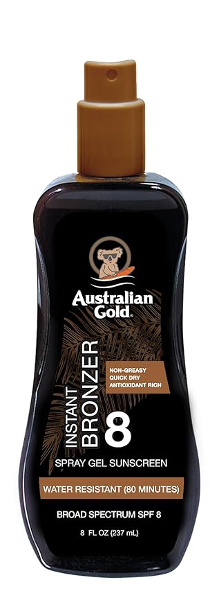 Australian Gold Spray Gel Sunscreen with Instant Bronzer SPF 8, 8 Ounce