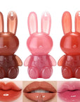 3Pcs Cute Rabbit Hydrating Lip Gloss Set,Cute Bunny Lip Glaze, Moisturising Jelly Liquid Lipsticks Lip Stain,Waterproof Non-Stick Cup Long Lasting Cute Makeup