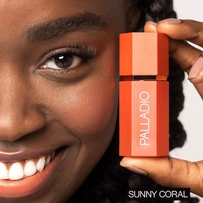 Palladio Liquid Blush for Cheeks & Lips 2-in-1 Makeup Face Blush, Weightless Cream Formula, Smudge Proof Long-Wearing Pigmented Blush, Natural Look Makeup Face Blushes, Dewy Finish, Sunny Coral