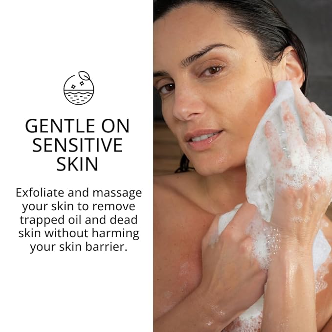 Exfoliating Washcloth Face & Body Scrub Towel - Japanese Exfoliating Towel with Hexagon Fibers, Body Scrubber with 2 Sides for Scrubbing & Washing, Extra Long Body Towel (White)