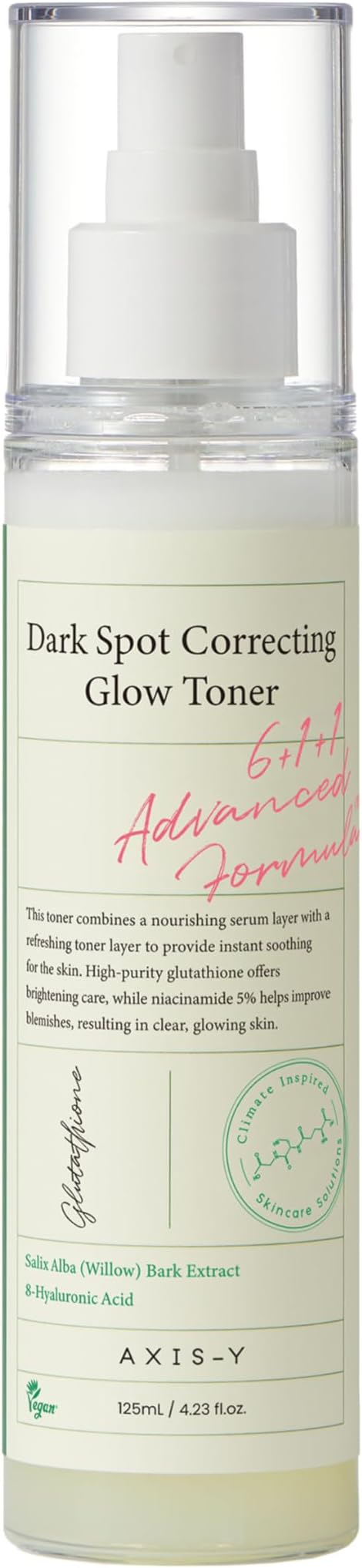 AXIS-Y Dark Spot Correcting Glow Toner - Brightening & Hydrating with 5% Niacinamide, Glutathione & Hyaluronic Acid - Vegan Korean Skin Care Exfoliator Face Toner for All Skin Types - 4.22 fl. oz.