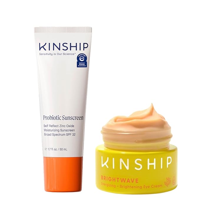 Kinship Self Reflect 100% Mineral SPF + Brightwave Vitamin C Eye Cream Bundle | Probiotic Moisturizing Facial Sunscreen | Energizing + Brightening Reduce Dark Circles & Puffiness | All Skin Types