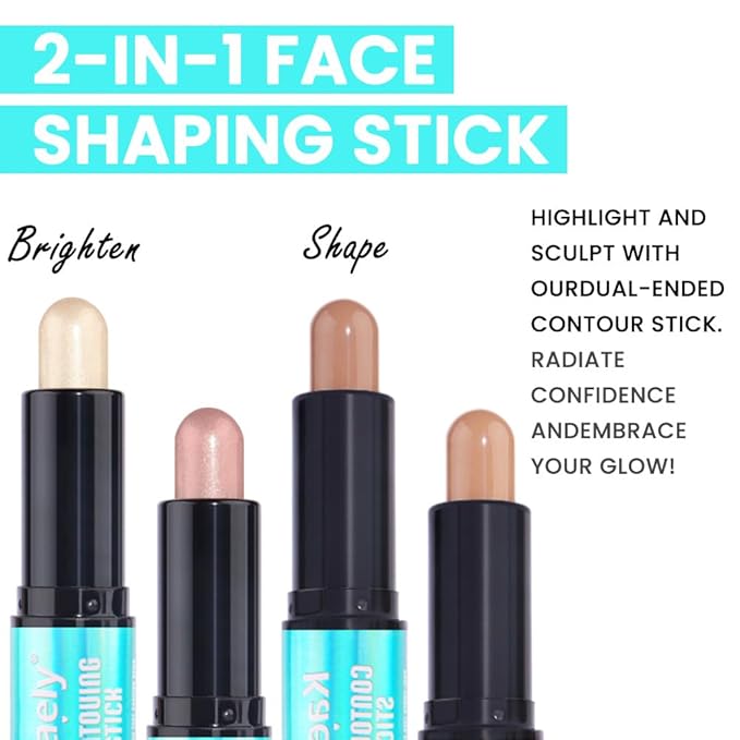 Kaely 2Pcs Cream Bronzer Highlighter Stick,Face Shaping Contouring Shades Makeup,02+03