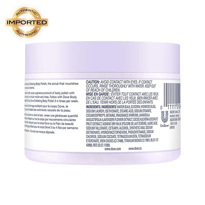 Dove Exfoliating Body Polish Body Scrub Crushed Lavender & Coconut Milk 10.5 oz