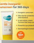 Derma B Everyday Mild Sunscreen SPF50+ PA++++ 1.69 Fl Oz, 50ml Fast-Absorbing Lightweight SPF Sunblock Moisturizer, Facial Body Non-Sticky for Dewy Skin, Korean Sunscreen Lotion for Sensitive Skin