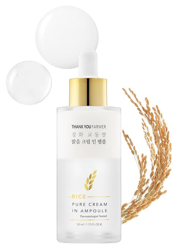THANKYOU FARMER Rice Pure Cream In Ampoule, Double Layered Formula, Glass skin, Dermatologist Tested, Korean Rice Extracts, Niacinamide, Fragrance-Free, 1.75 fl.oz (50ml)