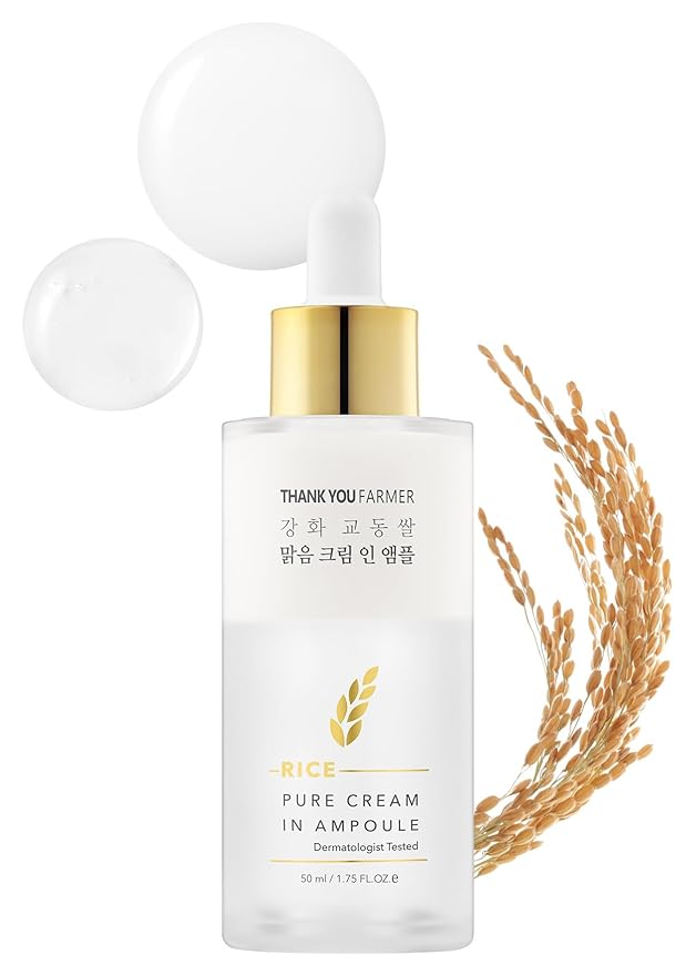 THANKYOU FARMER Rice Pure Cream In Ampoule, Double Layered Formula, Glass skin, Dermatologist Tested, Korean Rice Extracts, Niacinamide, Fragrance-Free, 1.75 fl.oz (50ml)