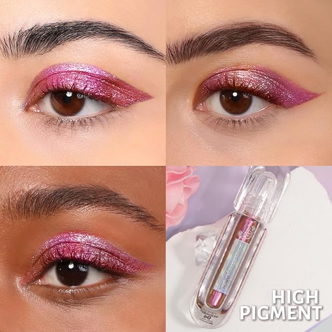 AMY'S DIARY Duochrome MultiChrome Chameleon Liquid Metallic Eyeshadow, High-Impact Multi-Dimensional Finish,Pink Red Silky Smooth and High Pigment Holographic Glitter Eyeshadow Makeup (04#)