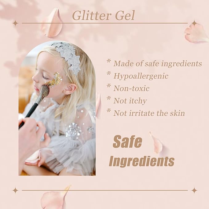 Face Body Glitter, Hair Glitter Sparkles Chunky Face Glitter Gel for Girls Makeup Singer Concerts Mermaid Festival Sequins Face Paint (3pc Silver)