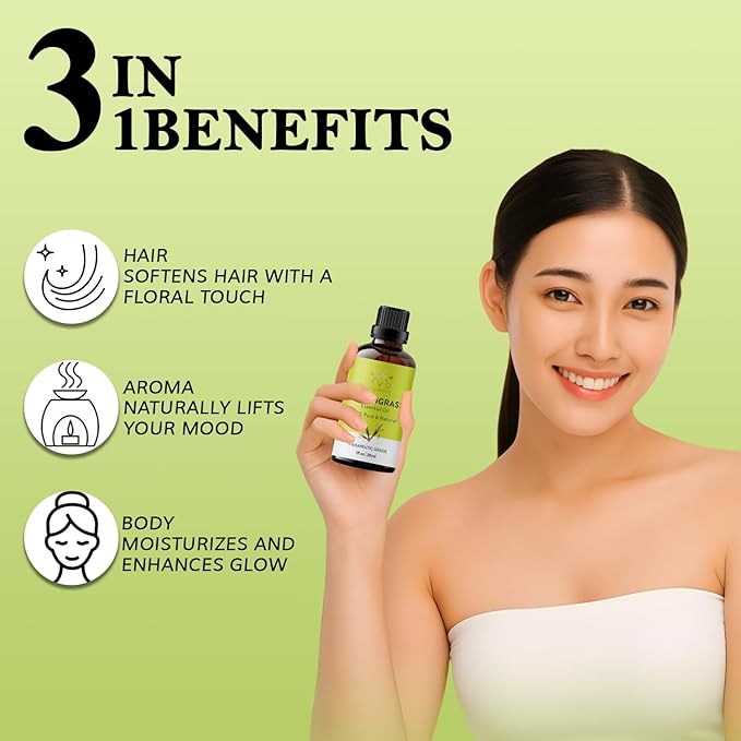 Lemongrass Essential Oil | 100% Pure and Natural USDA Organic Lemon Grass Oil | for Aromatherapy Skin Home Diffusers Carrier | 3.38 fl. Oz