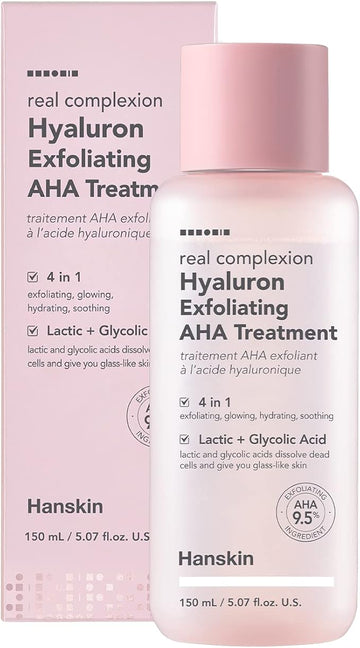 Hanskin Real Complexion Hyaluron Exfoliating AHA Treatment, Exfoliating Toner, Hydrating Skin Booster [5.07 fl. oz. (150ml)]