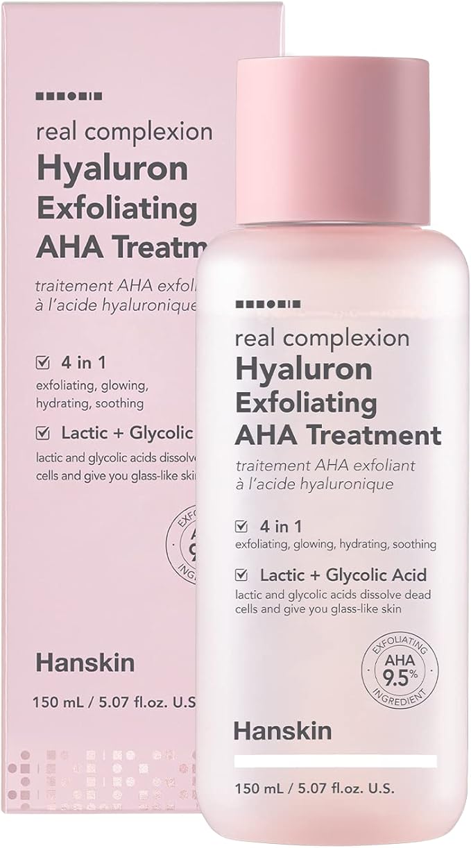 Hanskin Real Complexion Hyaluron Exfoliating AHA Treatment, Exfoliating Toner, Hydrating Skin Booster [5.07 fl. oz. (150ml)]