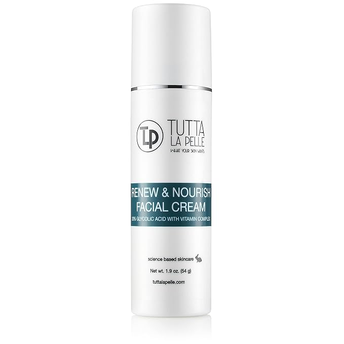 Glycolic Acid Cream 20% AHA Facial Cream, Vitamin Complex – Acne Cream, q10 Anti Aging wrinkle cream, KP - Keratosis pilaris / Fine Line Cream - Day and Night Cream - Oil Free - Renew & Nourish 1.9 oz