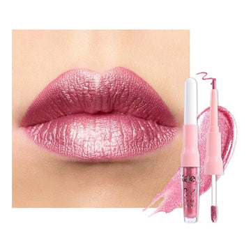 evpct Warm Pink Metallic Glitter Lip Liner and Lipstick Combo Lip Gloss Stain Set Makeup for Women Long Lasting Waterproof 24, Baby Pink Metallic Shimmer Frosted Iridescent Glossy Liquid Lipstick 12