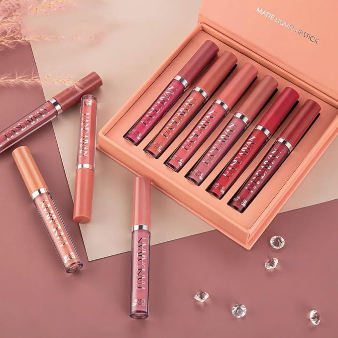 R.Y.M 6 Pcs Red Matte Liquid Stick Set, Natural, Moisturizing, Plumper Lip Gloss Set, Long Lasting for lip color, with beautiful finish(A, 0.54 Ounce (Pack of 6))