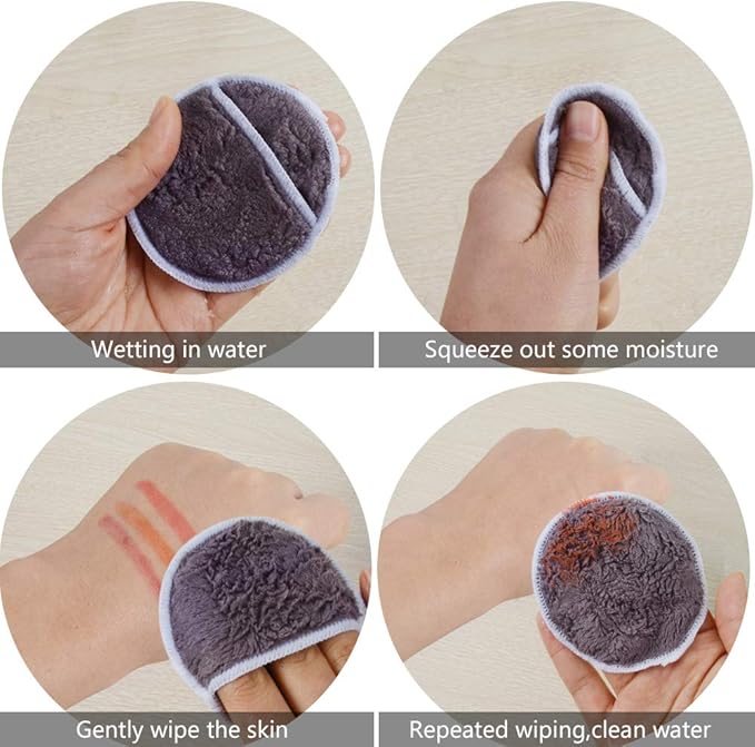 SUNLAND Reusable Makeup Remover Pads for Face,Eye,Lips 16 Pack Microfiber Face Cleansing Gloves Washable with Laundry Bag and Travel Bag Rounds Toner Pads (Round 3.15inchx16, dpurple)