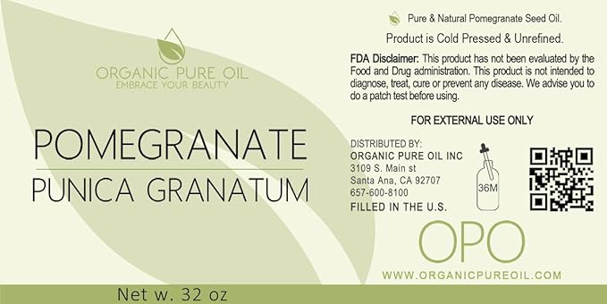 Pomegranate Seed Oil - 8 oz - Pure, Unrefined, Non GMO, Cold Pressed, Sweet Carrier Oil for Hair, Skin Nails Body Face DIY Soaps & More - Hydrate Nourish Replenish Moisturize - Packaging May Vary