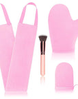 4 Pcs Self Tanner Mitt Applicator Kit - Self Tanning Mitt Glove,Self Tanner Back Applicator,Mini Face Tanner Mitt,Face Tanner Brush Soft Streak-Free Reusable & Washable for Women Girl Men (Pink)