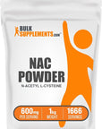 BulkSupplements.com NAC Powder - N-Acetyl Cysteine 600mg, NAC Supplement - Antioxidant Support, Gluten Free - 600mg per Serving, 1666 Servings, 1kg (2.2 lbs) (Pack of 1)