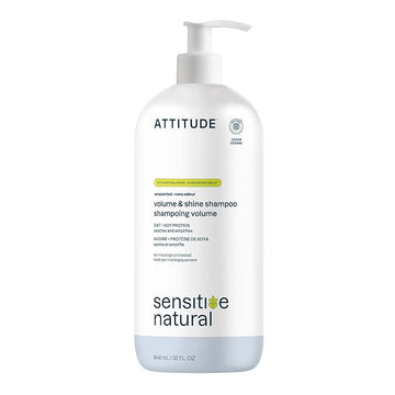 ATTITUDE Hair Shampoo for Sensitive Dry Scalp, EWG Verified, Soothing Oat, For Thin Hair, Naturally Derived Ingredients, Vegan and Plant-Based, Volume and Shine, Unscented, 32 Fl Oz