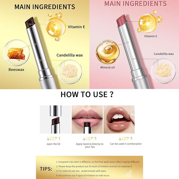 2PCS Honey Lipstick Tinted Lip Balm,Black and Pink Lipstick,Hydrating Natural Glossy Sheer Black Lip Balm,Moisturizing Makeup Lip Care for Repairing Dry Lips
