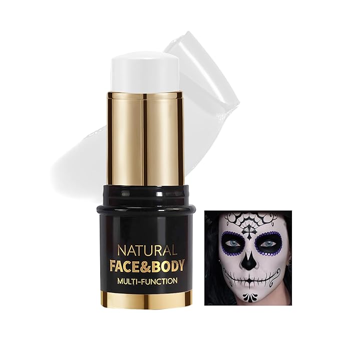Matte White Face Body Paint Stick, Colored Professional Full-Coverage Oil-Based Cream Face Body Painting Stick, Eye Black Sticks for Halloween Cosplay Christmas Party, Foundation Makeup for Adults-01