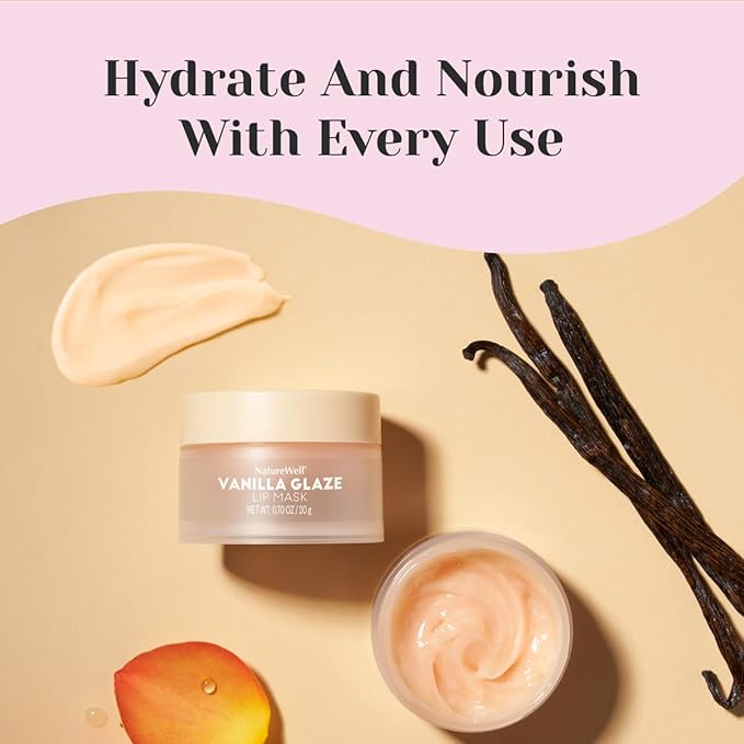 NATURE WELL Vanilla Glaze Hydrating Lip Mask For A Softer, Smoother, Plumper Pout, Nourish & Moisturize Dry Cracked Lips, Made With Shea Butter & Vitamin C, Clean Formula, 0.70 Ounce Each (Pack of 2)