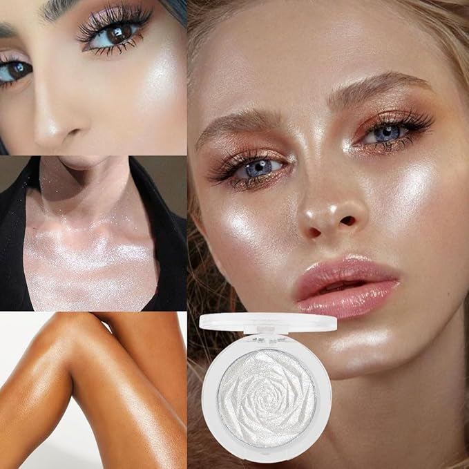 evpct Pearl White Silver Face Highlighter Makeup, White
