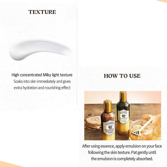 SKINFOOD Royal Honey Essential Emulsion 160ml (5.41 fl.oz.) - Concentrated Aged Honey Skin Nourishing & Hydrating Essential Emulsion, Skin Moisturizing & Glowing for Dry and Rough Skin