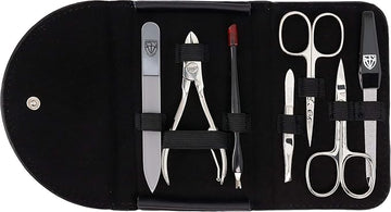 3 Swords Germany - brand quality 7 piece manicure pedicure kit set - nail care tools by 3 Swords - black genuine leather