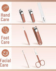 Nail Clippers Set for Men and Women 7 Pieces Stainless Steel Grooming Kits, Fingernail and Toenail Clipper Cutters with Luxurious Travel Case Nail Care Tools Manicure Pedicure Kit, Brown