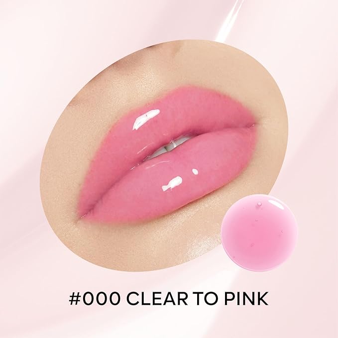 Magic Color Changing Lip Oil, Ph Temperture Change Hydrating Plumping Moisturizing Lip Oil Gloss, Smooth Lip Lines Plump Lip,Transparent Plumping Clear Glossy Balm Care 0.2Fl oz #Clear To Pink