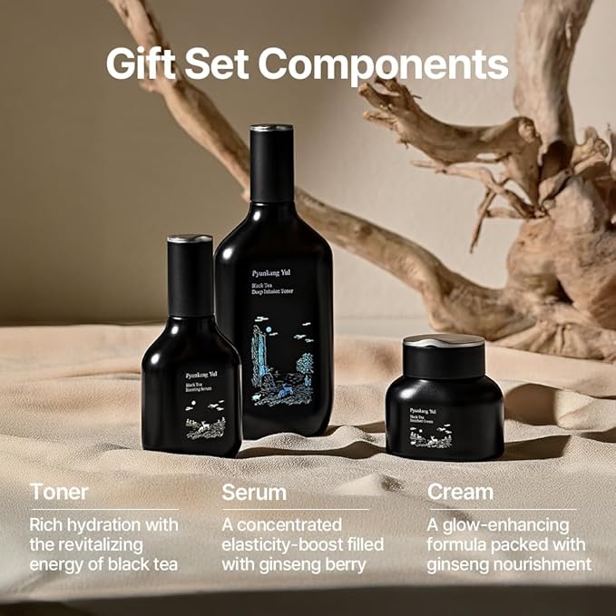 [PKY] Pyunkang Yul Black Tea Line Gift Box Set, Deep Nurishment for Anti-aging, Rich Moisture Toner, Revitalizing Serum & Nourishing Cream, Zero-Irritation (3-item set)