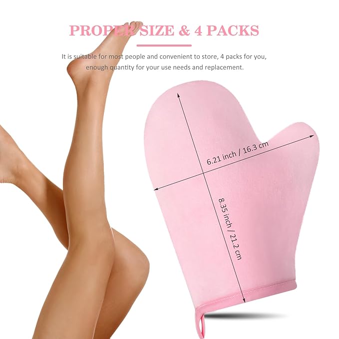 SATINIOR 4 Packs Self Tanning Mitt Applicators Double Sided Sunless Tanning Mittens Reusable Applicator Mittens Tanner Gloves with Thumb(Pink)